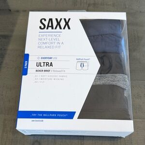 SAXX Men’s 3 Pack Ultra Boxer Brief Relaxed Fit Black, Gray, Blue. Size M. NWT